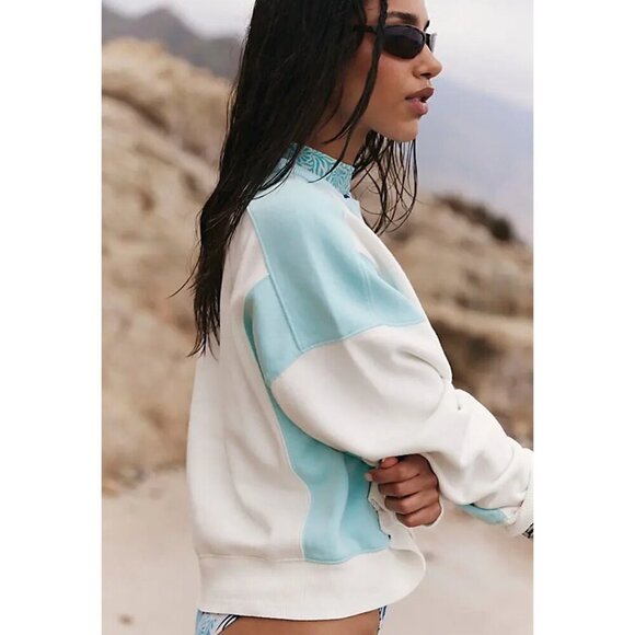 FREE PEOPLE Movement Intercept Colorblock Pullover in Ivory/Refresh Combo Large - Picture 2 of 9